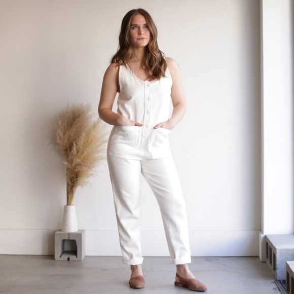 Jungmaven Pants - Jungmaven Button front jumper jumpsuit - white
